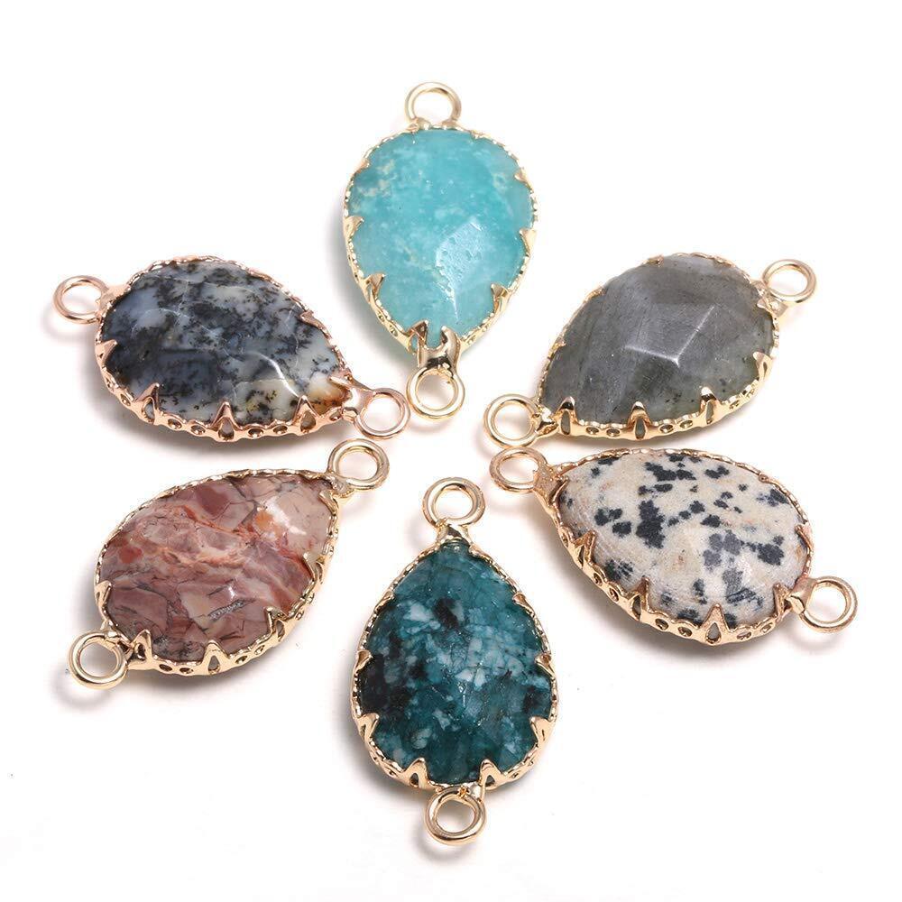7278 8 Pcs Natural Stone Connectors,Drop Shape Semi-Precious Stone Pendants